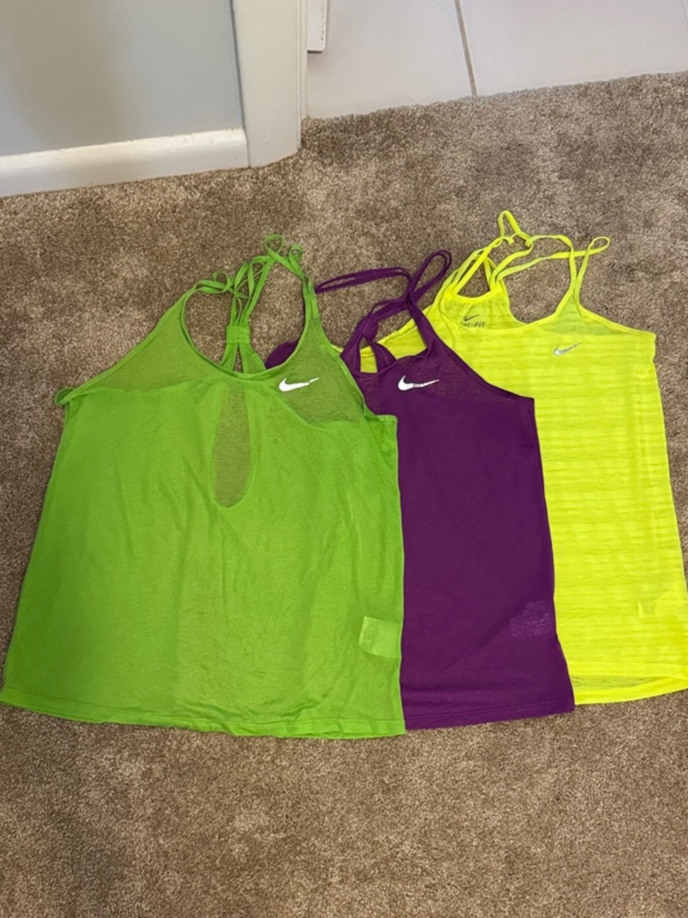 Nike Women’s Tank Trio — Lime Green, Purple, Neon Yellow